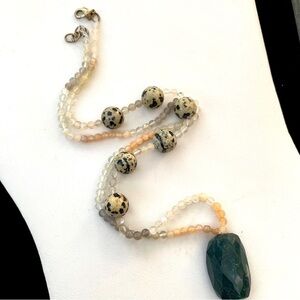 Genuine 173.00 Cts Dalmation Jasper & Multicolor Moonstone Necklace